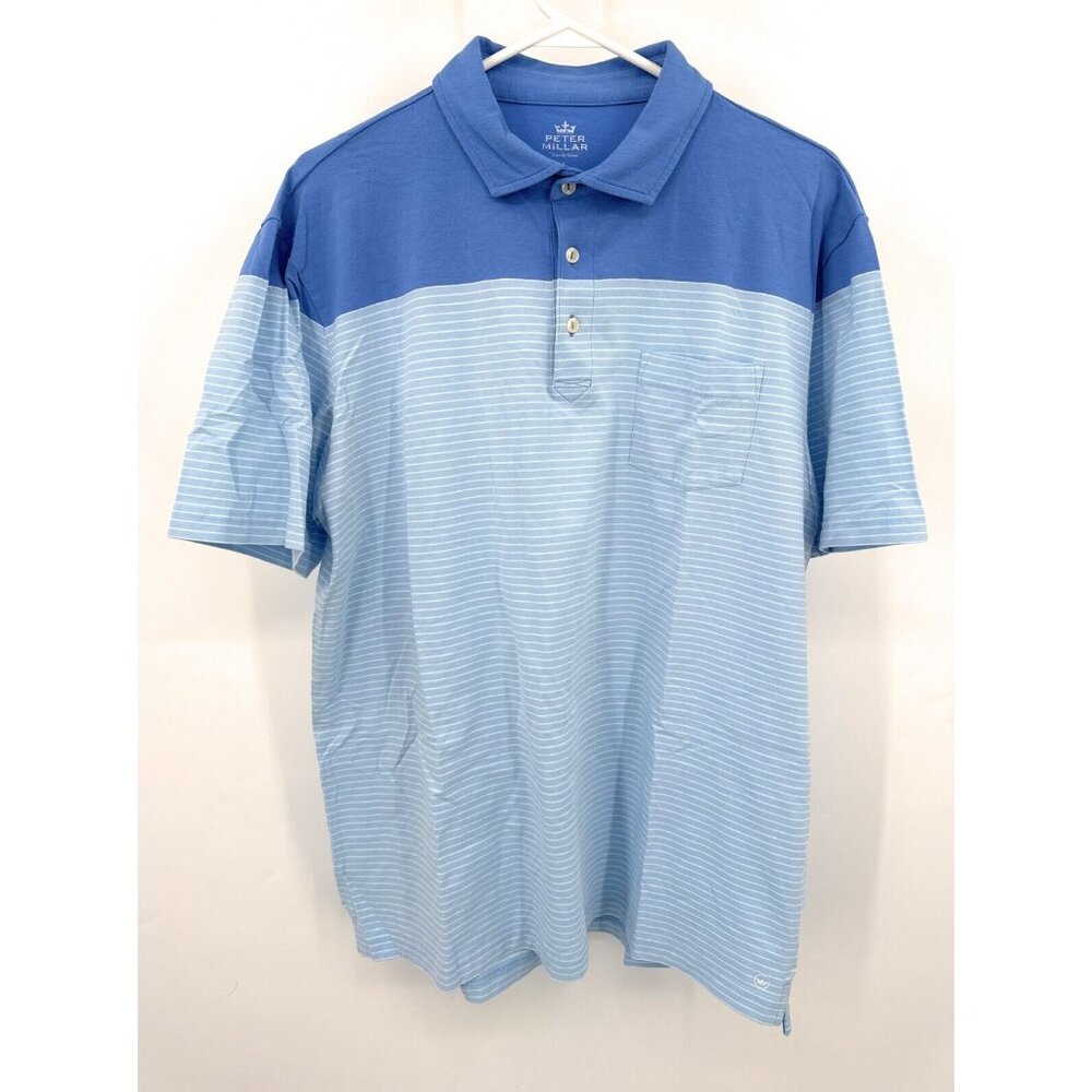 Peter Millar Seaside Wash‎ Blue Polo Shirt Mens Sz L Striped Preppy Golf